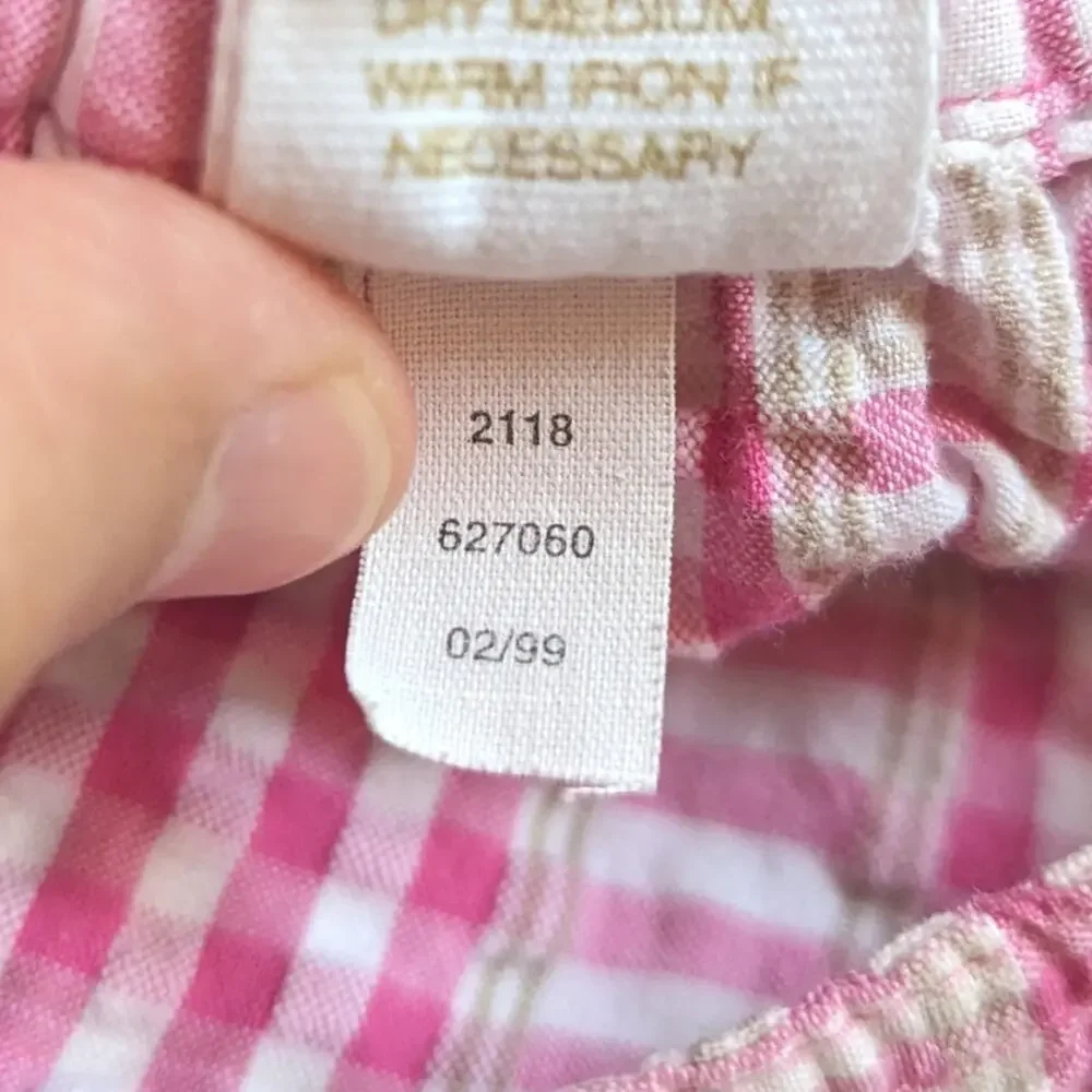 Vtg Baby Gap Pinafore Dress Girls Sz 3-6m Pink Seersucker Plaid Summer 90s